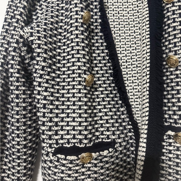 Tahari Navy Blue + White Cardigan - Picture 4 of 5